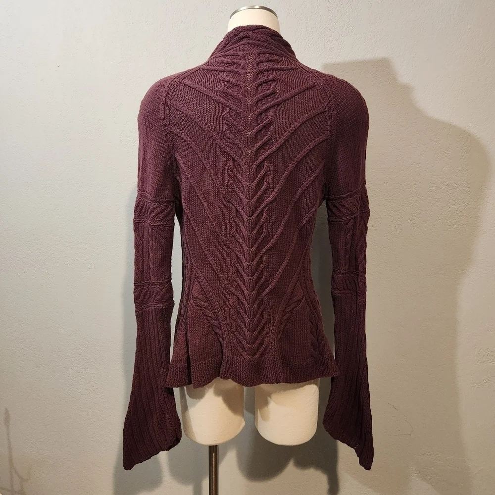 ANTHROPOLOGIE MOTH BURGUNDY SKELETON SPINE KNIT CARDIGAN SWEATER SZ S